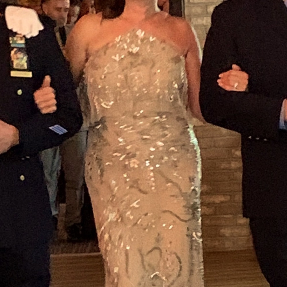 Gold evening gown by Aidan  Mattox